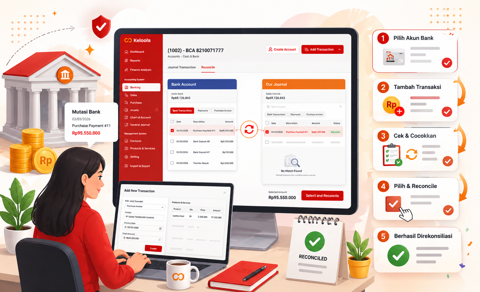 Cara Menambah Transaksi dari Proses Reconcile di Banking Keloola Accounting