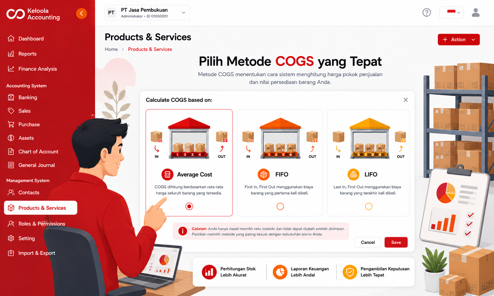 Memahami Pilihan Metode COGS pada Saat Awal Pengaturan Products & Services